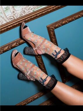 Sheer Floral Ankle Socks with Ruffle Trim. No offers.